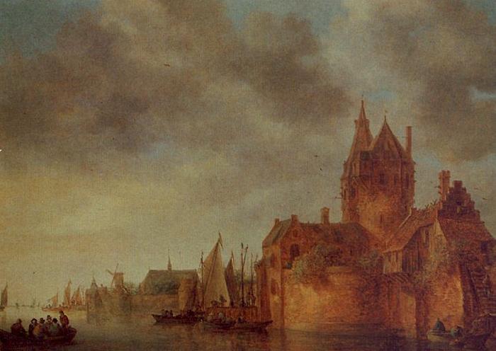 Jan van  Goyen A Castle by a River with Shipping at a Quay oil painting picture